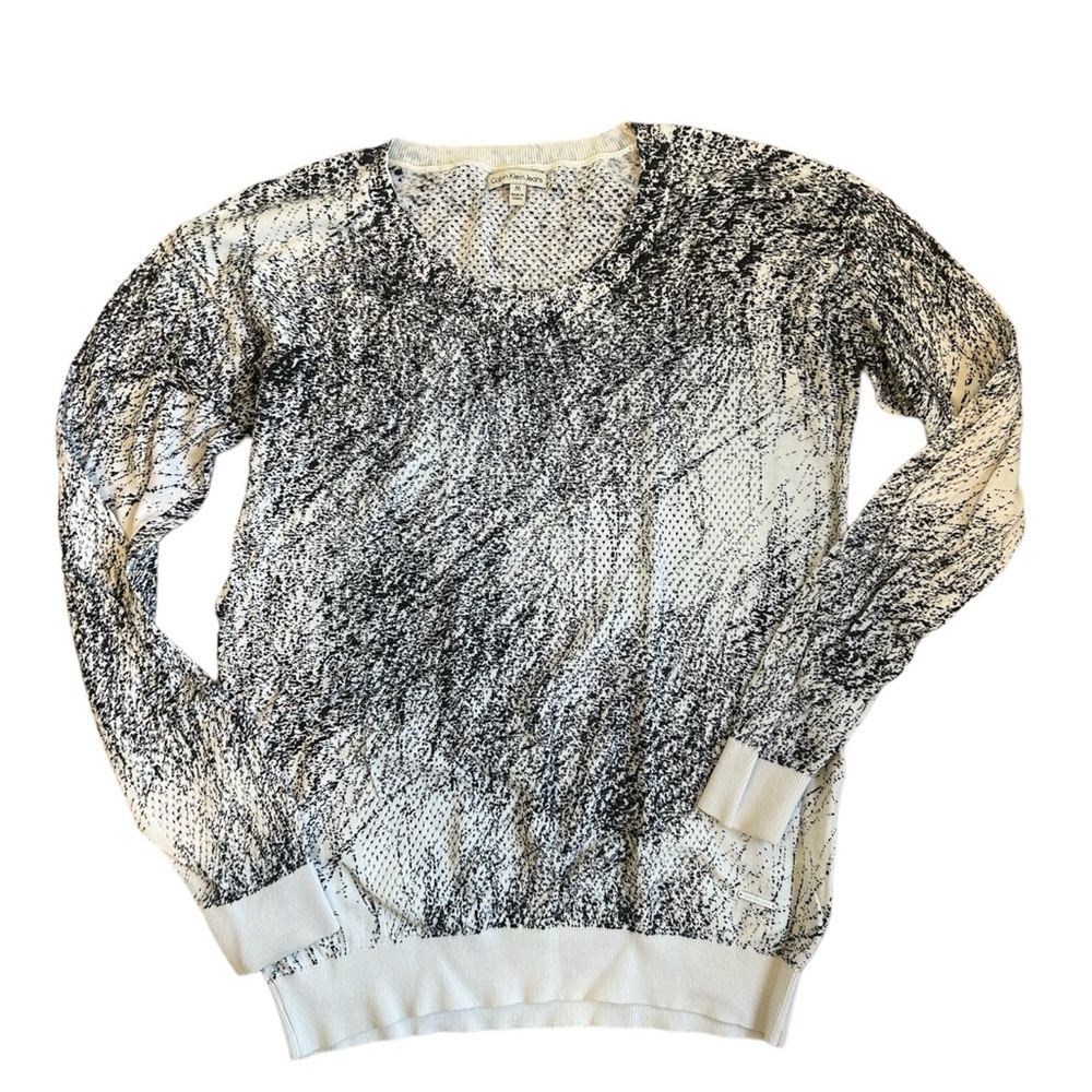 Calvin Klein Jeans Womens Thin Knit Black White Slub Pullover Sweater To…